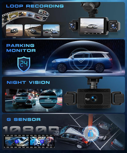 4 Channel Dash Cam for Car, 360° 1080P Dash Cam with 64G SD Card