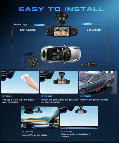 4 Channel Dash Cam for Car, 360° 1080P Dash Cam with 64G SD Card