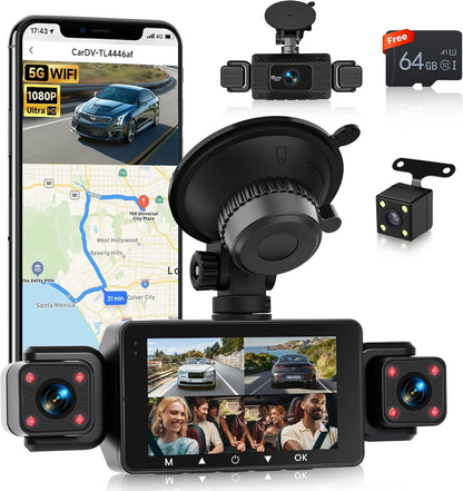 4 Channel Dash Cam for Car, 360° 1080P Dash Cam with 64G SD Card